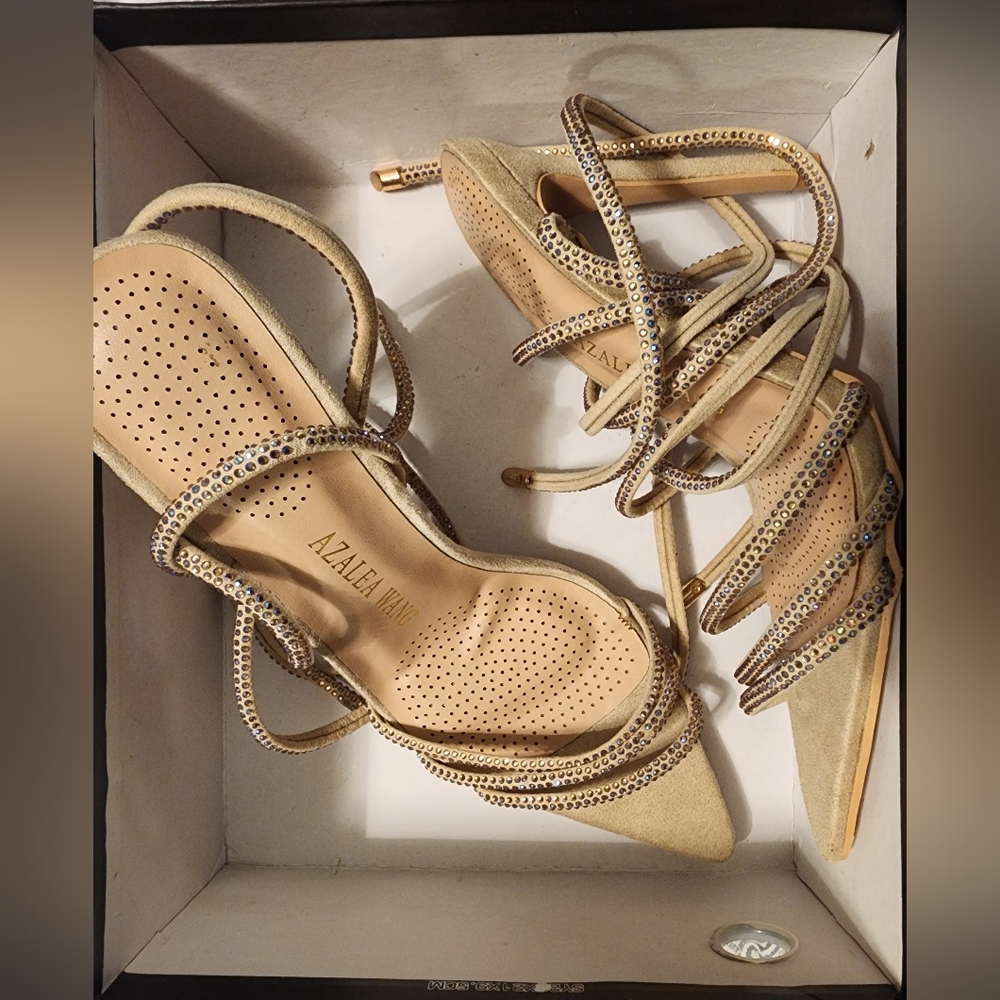 AKIRA Azalea Wang Brandy Rhinestone Heels with ankle/calf tie NWT